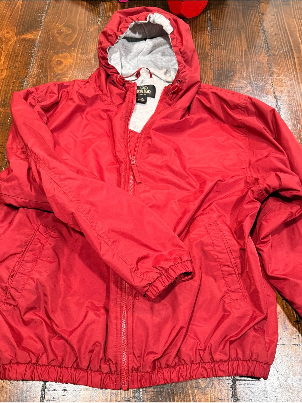 RedHead Men's Red Hooded Windbreaker with Grey Lining
